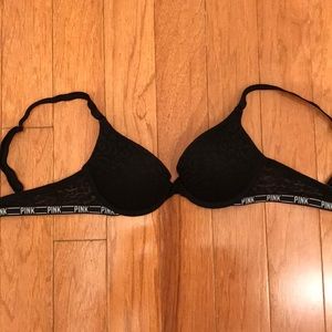 32A PINK Black Push Up Bra